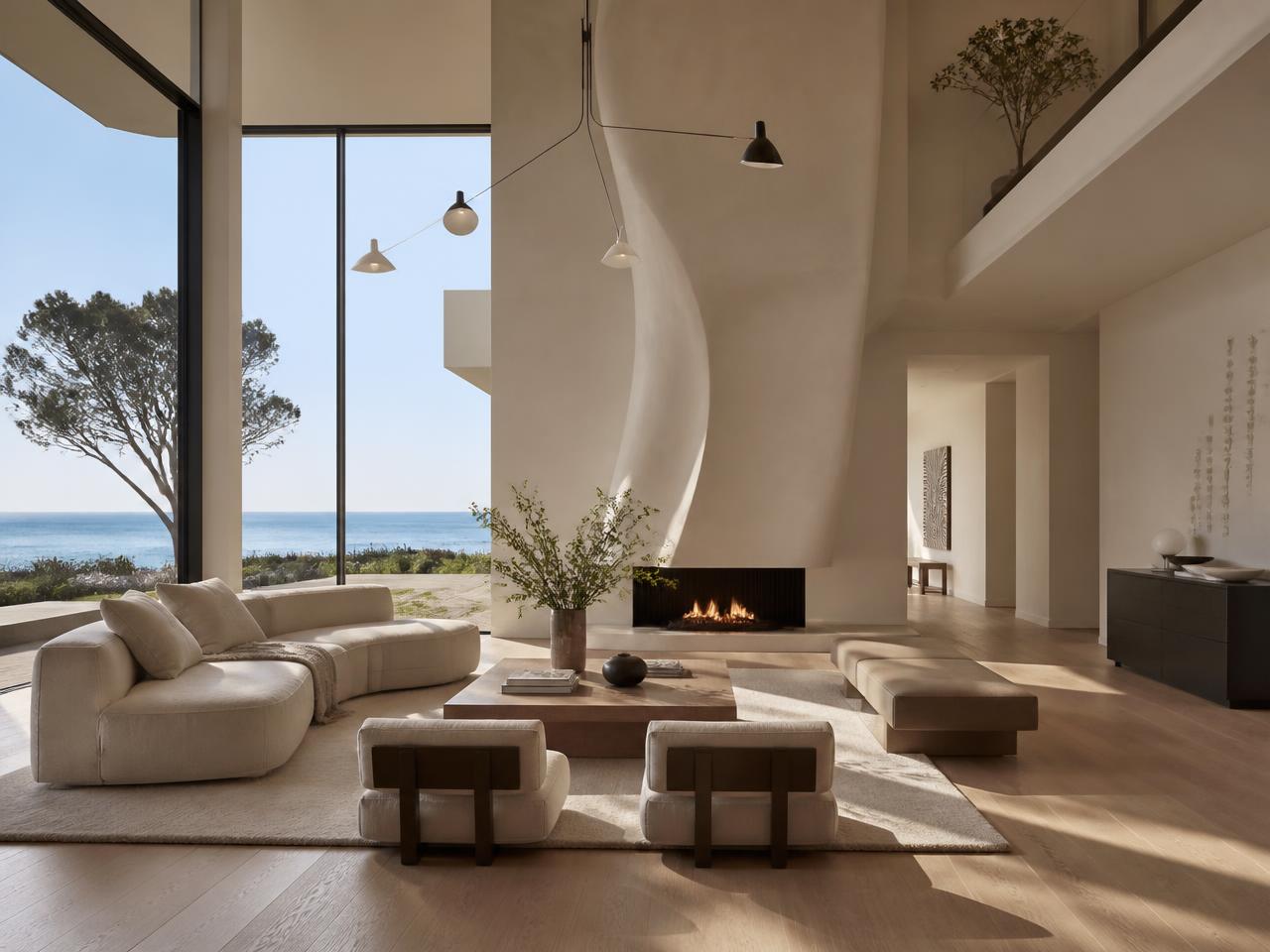 Séjour double hauteur avec vue sur la mer